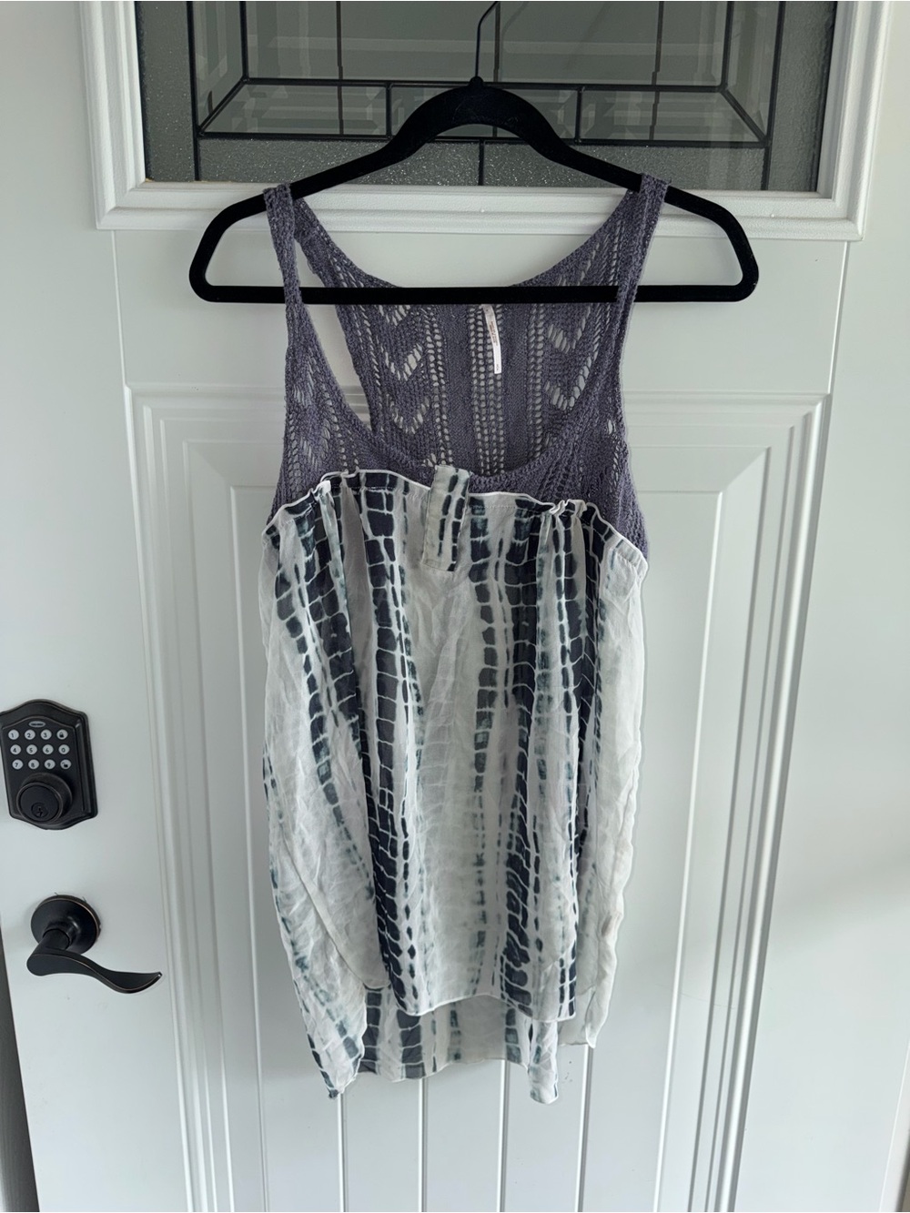 Free People Knit-Top Tank with Striped Tie-Dye Panel - Gray/White